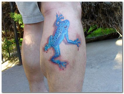 Blue Frog Tattoo On Calf