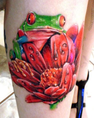 Frog And Flower Tattoo Image