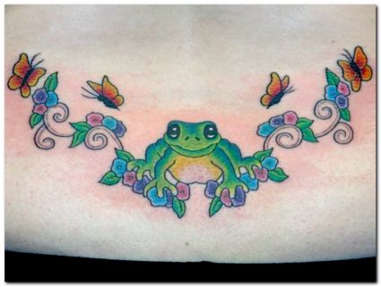 Frog And Flower Vine Tattoo