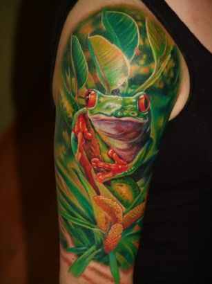 Frog And Leaf Tattoo