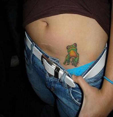 Frog Tattoo On Lower Stomach
