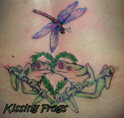 Kissing Frog And Dragonfly Tattoo