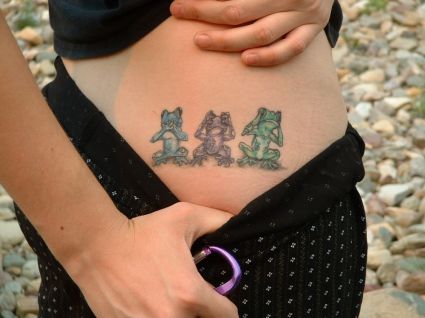 Three Frog Tattoo On Upper Hip