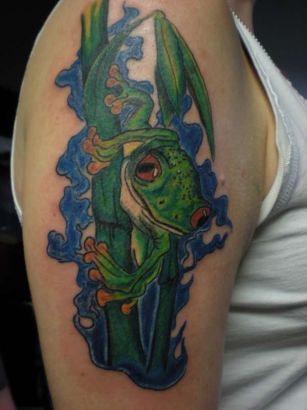 Tree Frog And Bamboo Tattoo