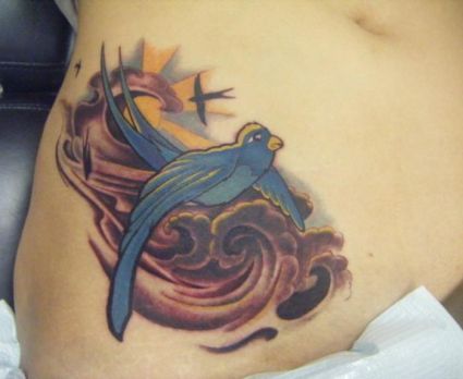 Bird Tat On Side Stomach