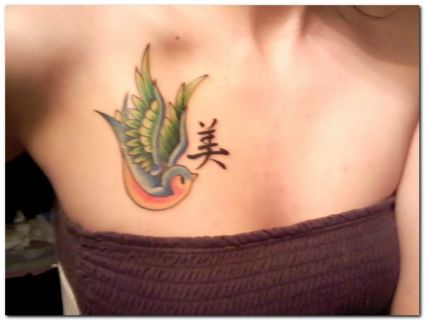 Bird With Kanji Tats