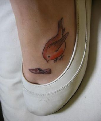 Sexy Bird And Small Shoe Tattoo