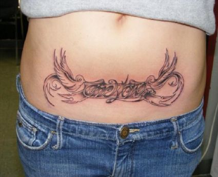 Flying Bird Tattoo On Lower Stomach