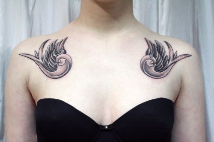 Bird Girl's Chest Tattoo