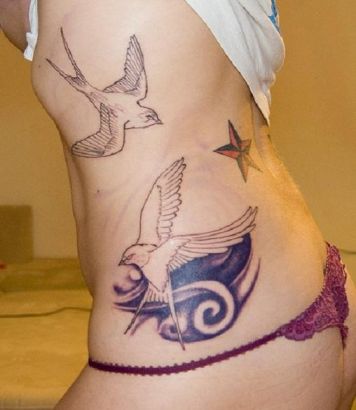 Flying Bird And Star Tattoo