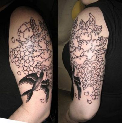 Flower Art And Bird Tattoo