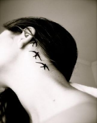 Birds Tattoo On Back Of Ear