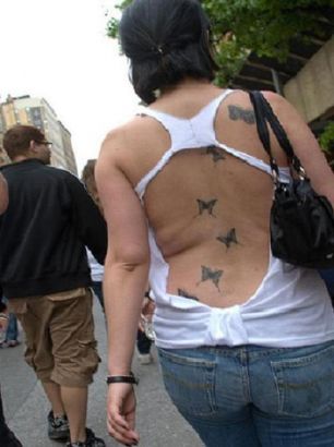 Butterflies Pic Tattoo On Back Of Women