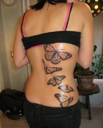 Butterflies Pic Tattoos On Back Of Women