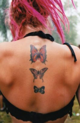 Butterfly Images Tattoo On Back Of Girl