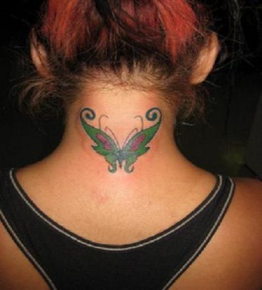 Butterfly Pic Tattoo On Back Of Neck