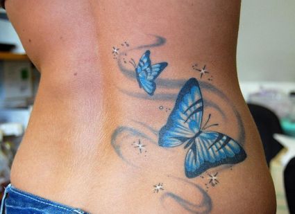 Butterfly Pic Tattoo On Side Back Of Girl