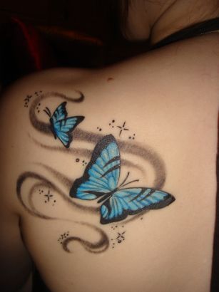 Butterfly Pic Tattoos On Left Shoulder Blade