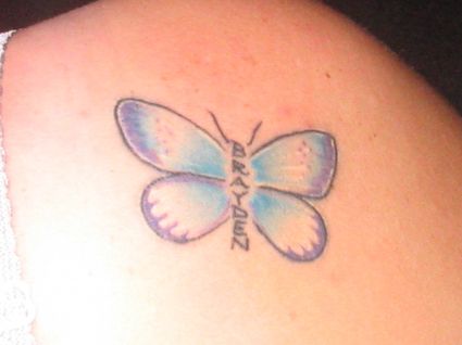 Butterfly Wing And Brayden Text Tattoo