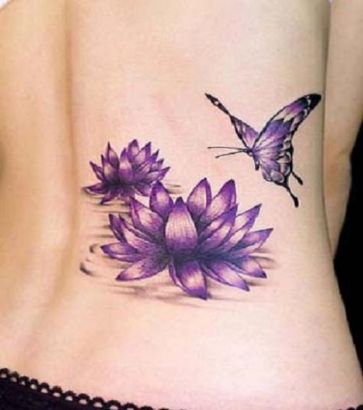 Louts And Butterfly Image Tattoo On Side Back