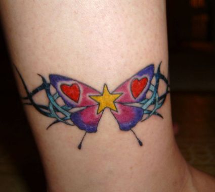 Star And Butterfly Tattoo On Leg