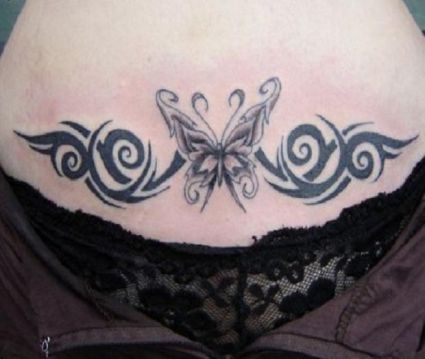 Tribal Butterfly Picture Tattoo On Lower Stomach