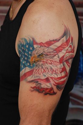 Eagle And Flag Pic Arm Tattoo