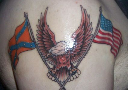 Flying Eagle And Flags Tattoo