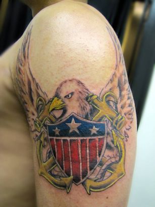 Flying Eagle And Shield Tattoo