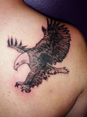 Flying Bird Right Shoulder Blade Tattoo