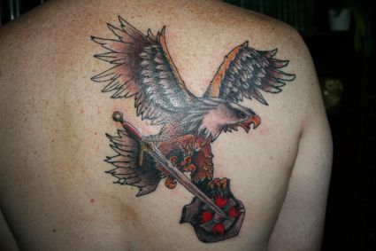 Eagle With Shield And Sword Tattoo
