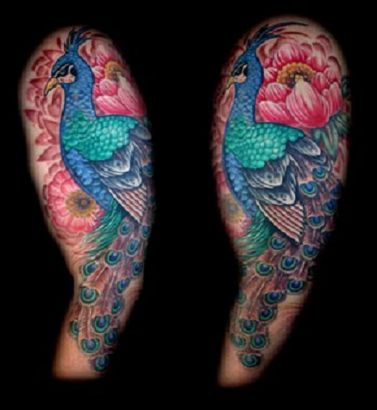 Peacock And Lotus Pic Tattoo