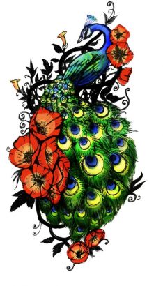 Peacock And Flowers Tattoo