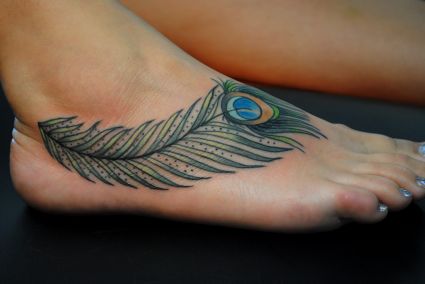 Peacock Feather Tattoo On Feet