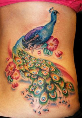 Peacock Tattoo On Side Back