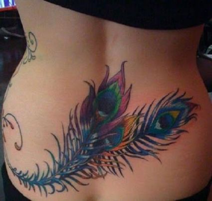 Peacock Feather Tattoos On Lower Back