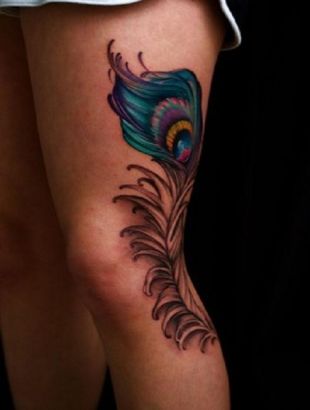 Peacock Feather Leg Tattoo