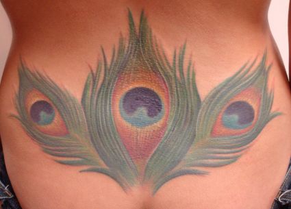 Peacock Feather Tattoo On Lower Back