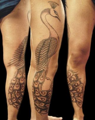 Peacock Pic Tattoo On Leg