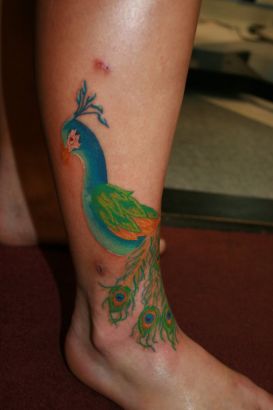 Peacock Image Tattoo On Leg