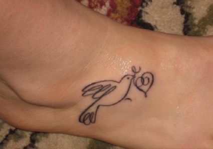 Dove And Heart Pic Tattoo On Ankle