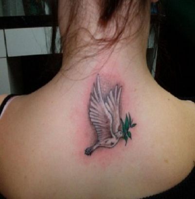 Dove Pic Tattoo On Back Of Girl