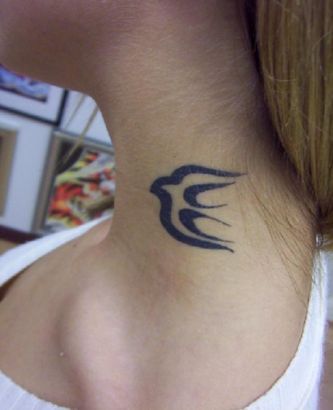 Tribal Dove Pic Tattoo On Neck