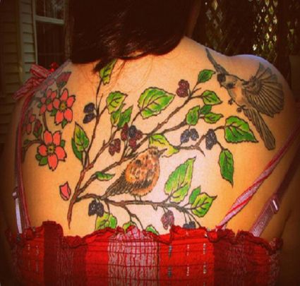 Cherry Blossom Branch And Bird Tattoo