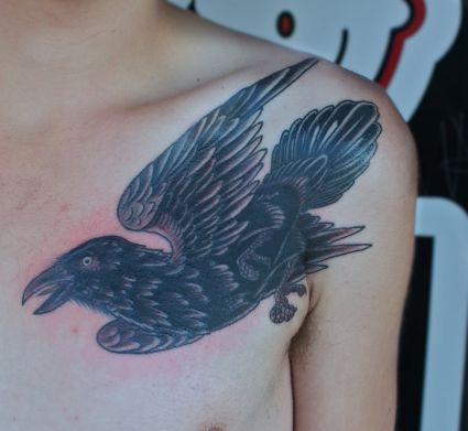 Crow Pic Tattoo On Chest