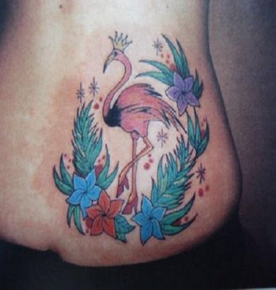 Heron And Flower Pic Tattoo On Upper Hip