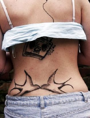 Loving Bird Pic Tattoo On Lower Back