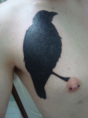 Raven Pic Tattoos On Chest