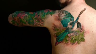 A colorful bird tattoo design inked back. Birds tattoos, others tattoos, Tattoos of Birds, Tattoos of others, Birds tats, others tats, Birds free tattoo designs, others free tattoo designs, Birds tattoos picture, others tattoos picture, Birds pictures tattoos, others pictures tattoos, Birds free tattoos, others free tattoos, Birds tattoo, others tattoo, Birds tattoos idea, others tattoos idea, Birds tattoo ideas, others tattoo ideas, Bird tattoos designs