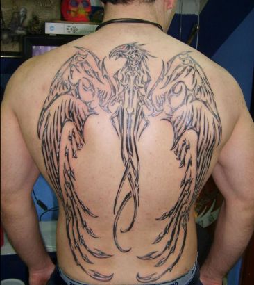 Large Phoenix Tribal Image Tattoo On Back